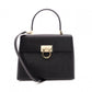 Salvatore Ferragamo Gancini Handbag, Leather, Black, 2-Way, Gold Hardware