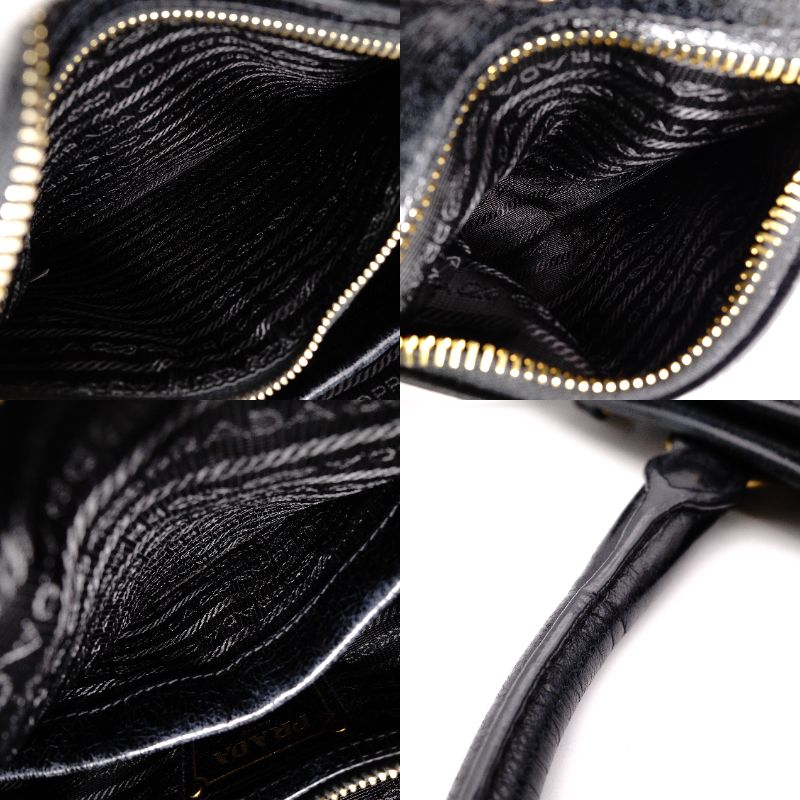 PRADA Handbag Black Leather Triangle Logo Black Gold Hardware R8020289