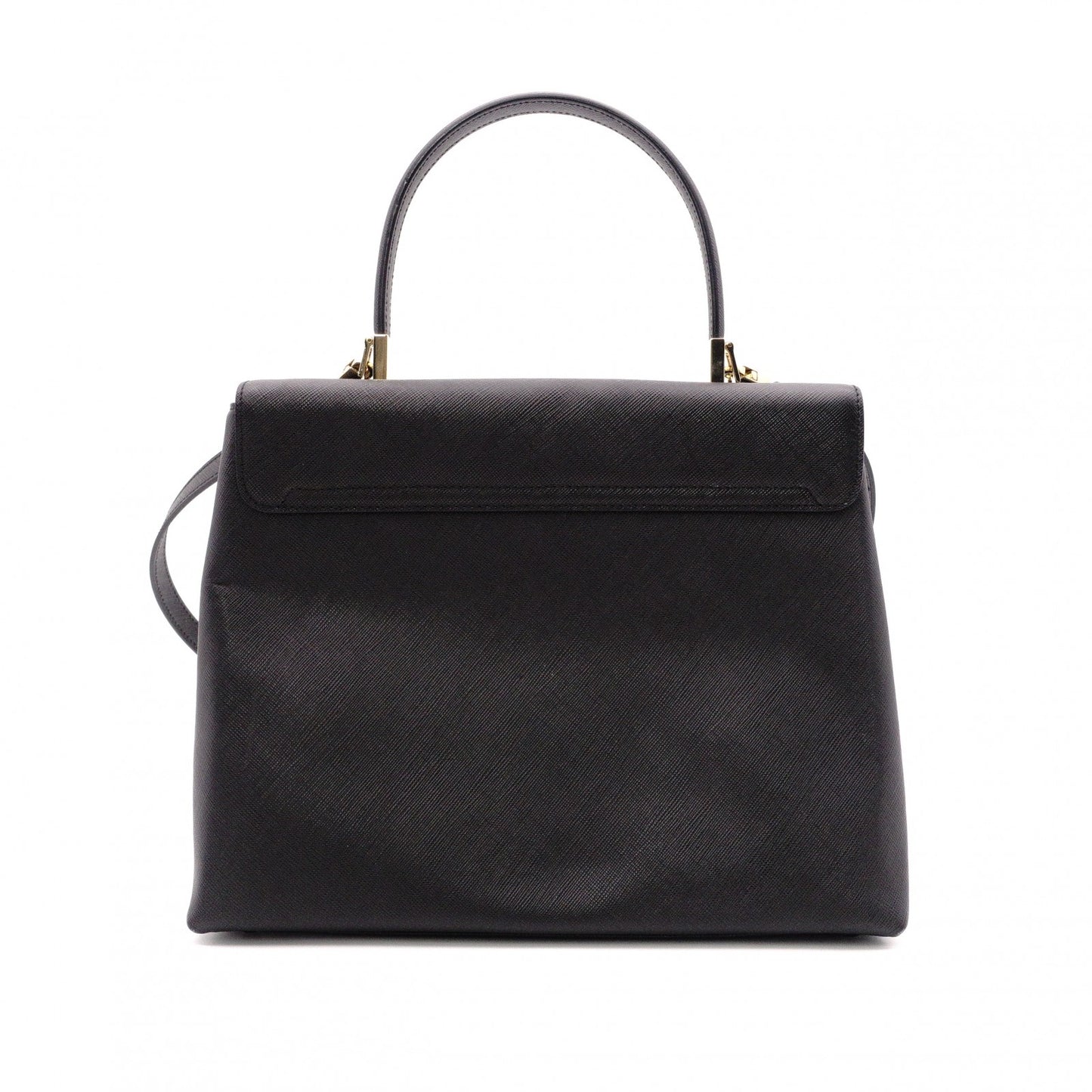 Salvatore Ferragamo Gancini Handbag, Leather, Black, 2-Way, Gold Hardware