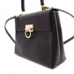 Salvatore Ferragamo Gancini Handbag, Leather, Black, 2-Way, Gold Hardware
