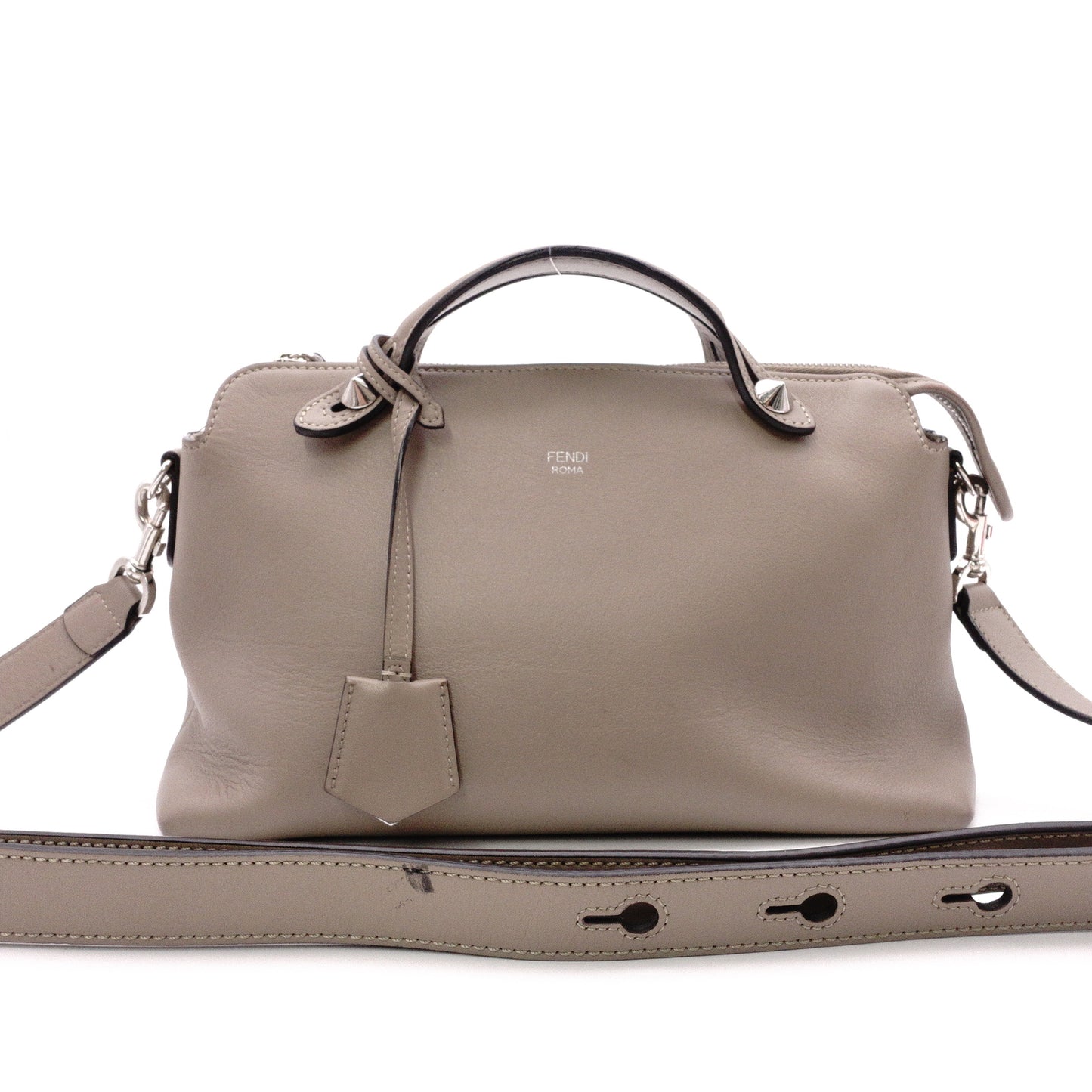 FENDI By the Way Handbag, Leather, Beige, Women's, 2-Way, Silver Hardware, Crossbody