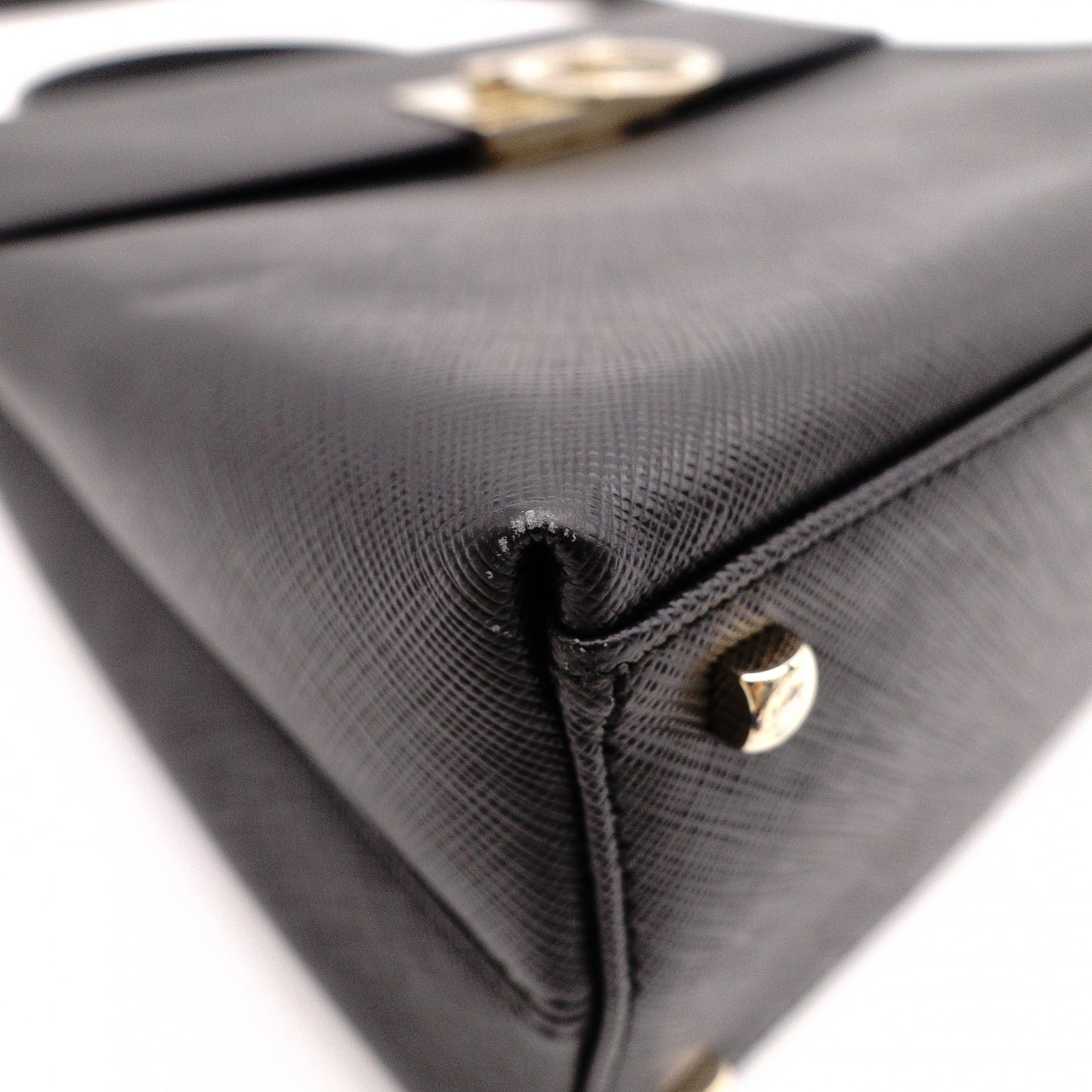 Salvatore Ferragamo Gancini Handbag, Leather, Black, 2-Way, Gold Hardware
