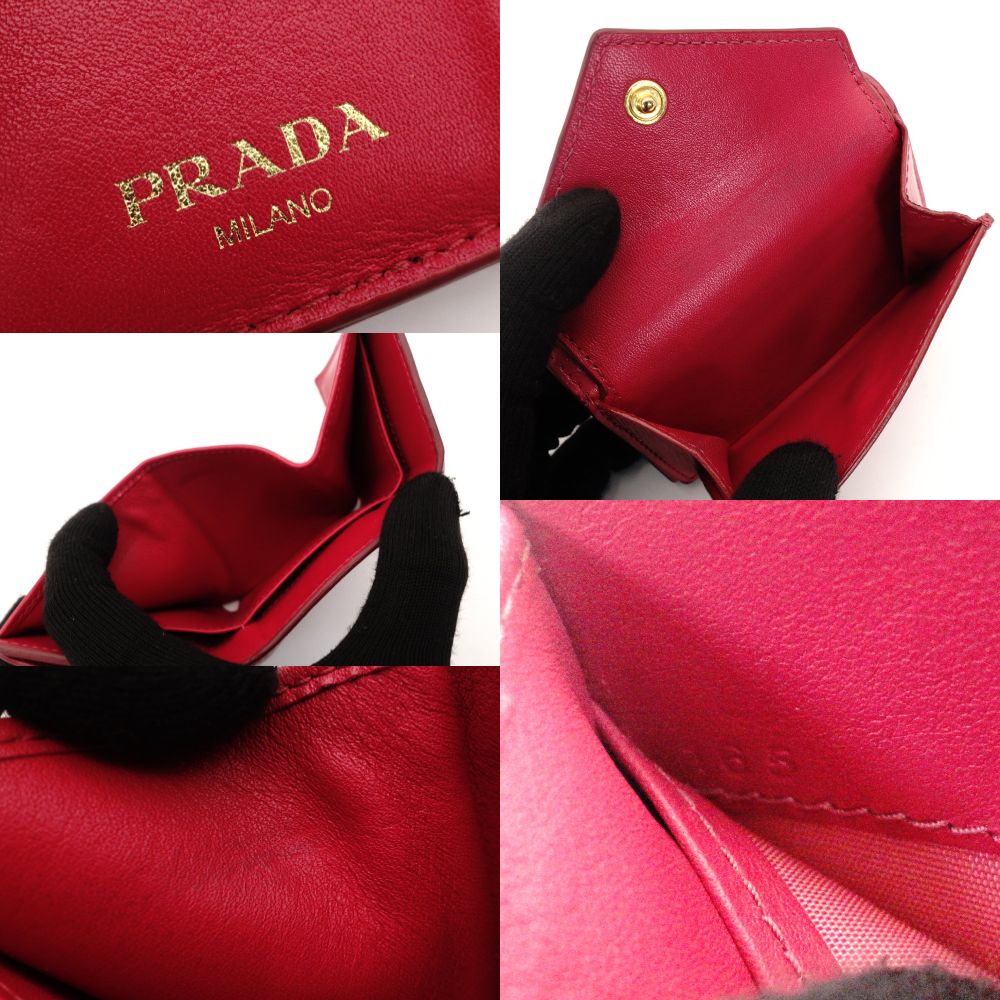 PRADA Compact Wallet Tri-Fold Wallet Saffiano Leather Pink Mini Wallet with Logo Box 7-7-514