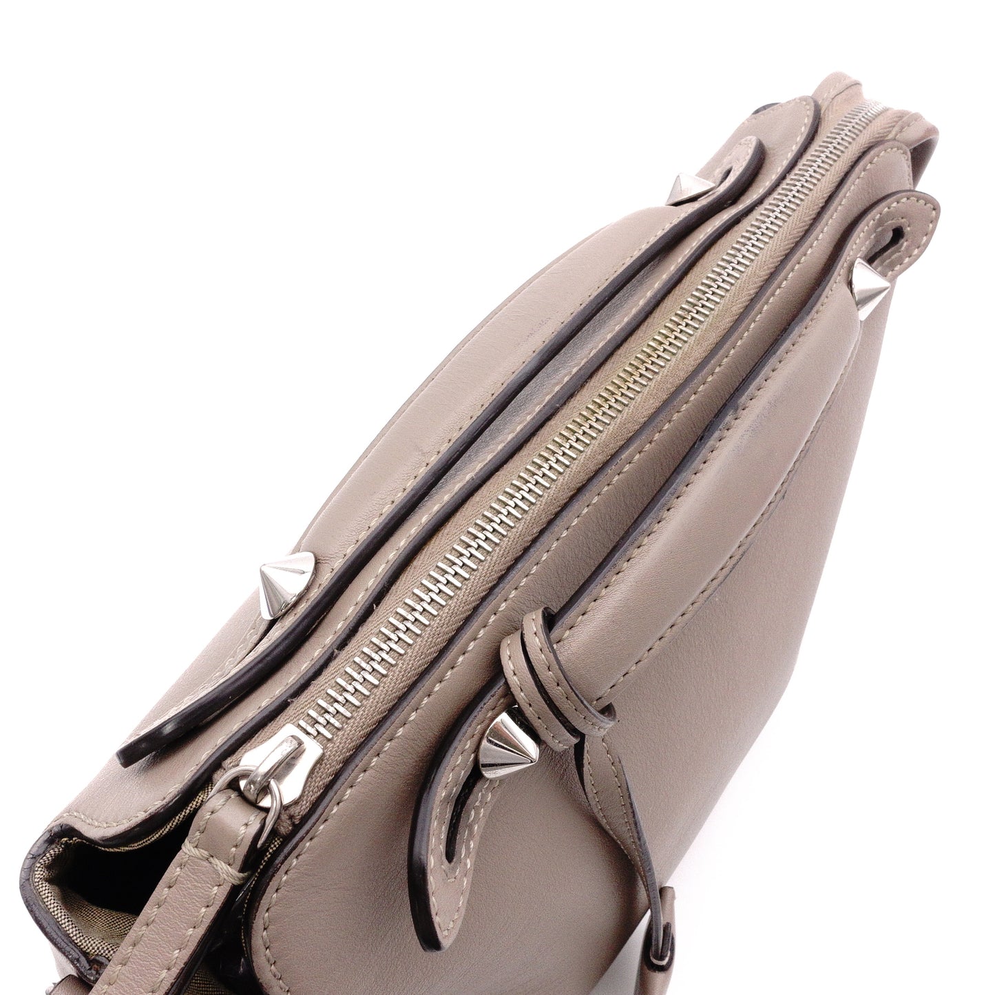 FENDI By the Way Handbag, Leather, Beige, Women's, 2-Way, Silver Hardware, Crossbody