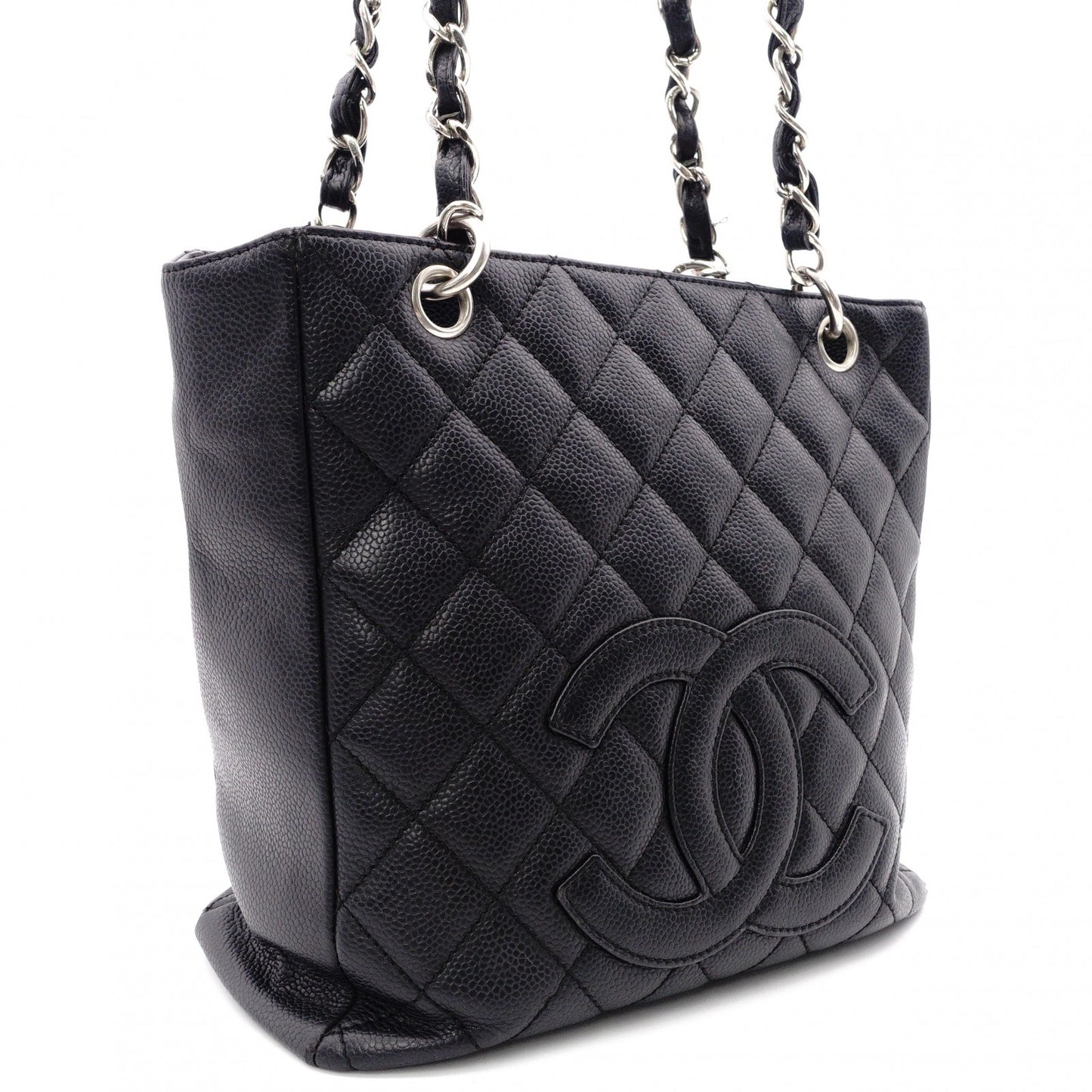 CHANEL PST Matelassé Shoulder Bag, Leather, Black with Silver Hardware