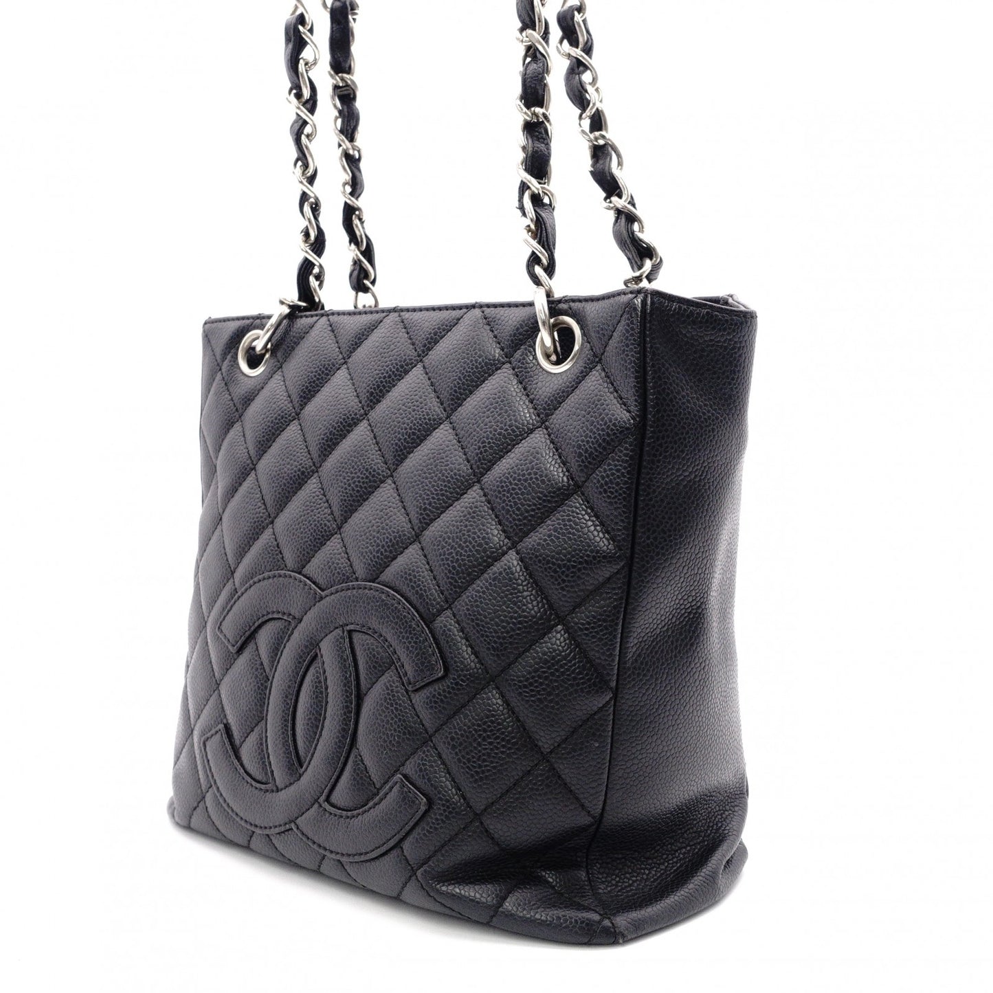 CHANEL PST Matelassé Shoulder Bag, Leather, Black with Silver Hardware