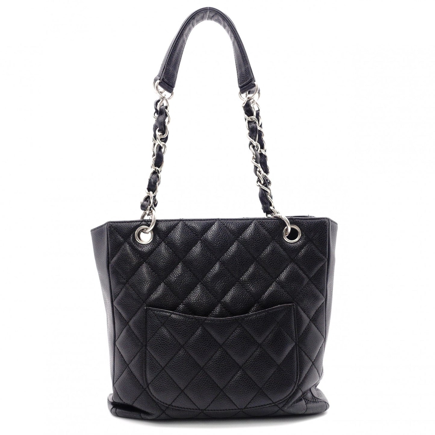 CHANEL PST Matelassé Shoulder Bag, Leather, Black with Silver Hardware