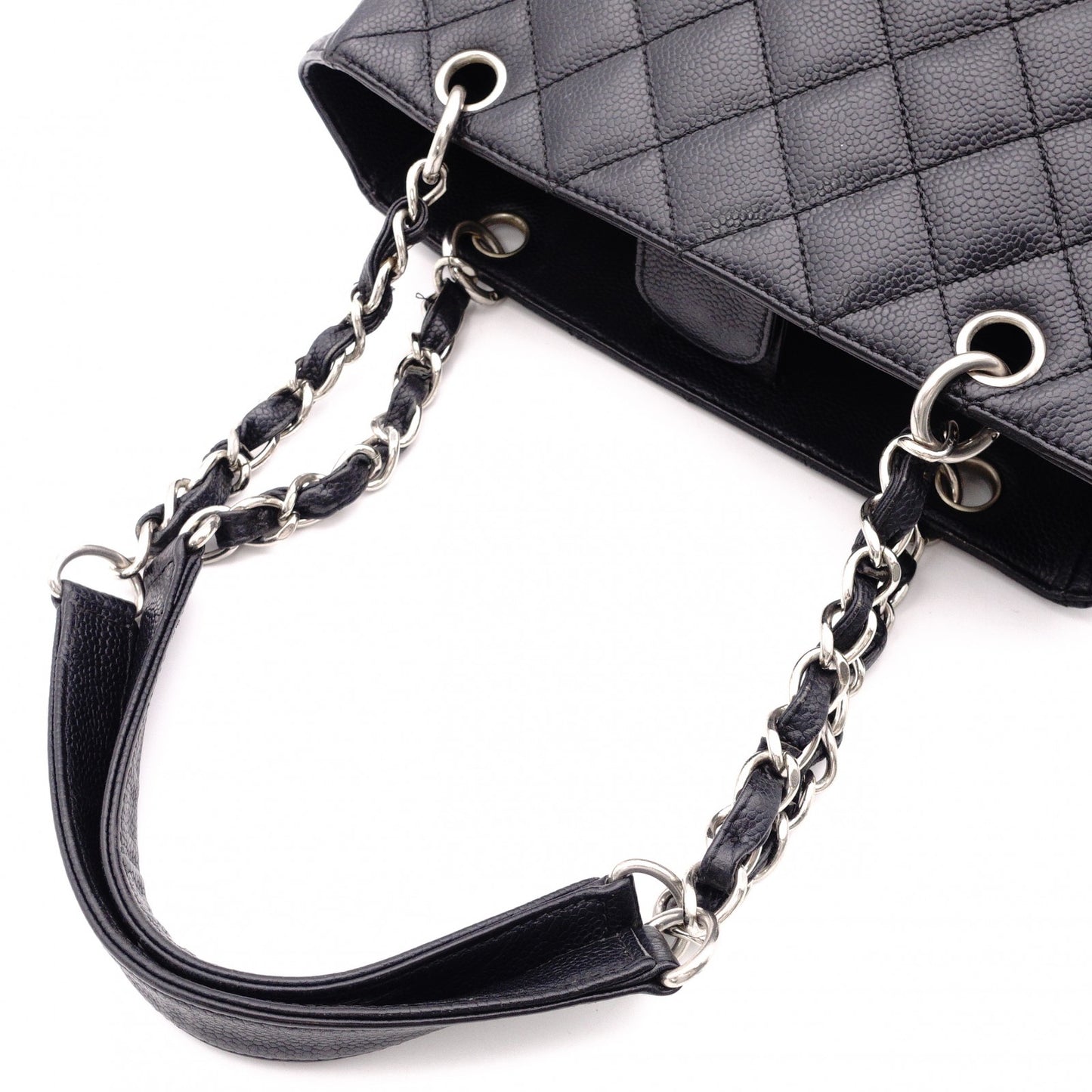 CHANEL PST Matelassé Shoulder Bag, Leather, Black with Silver Hardware