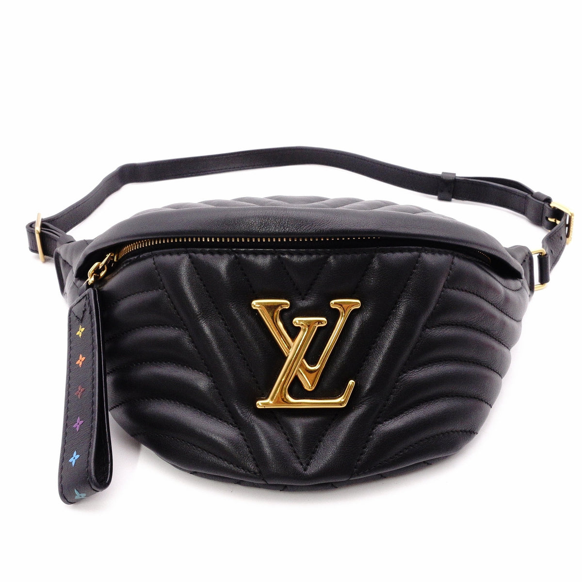 LOUIS VUITTON M53750 New Wave Bum Bag, Shoulder Bag, Leather, Black, LV Gold Hardware