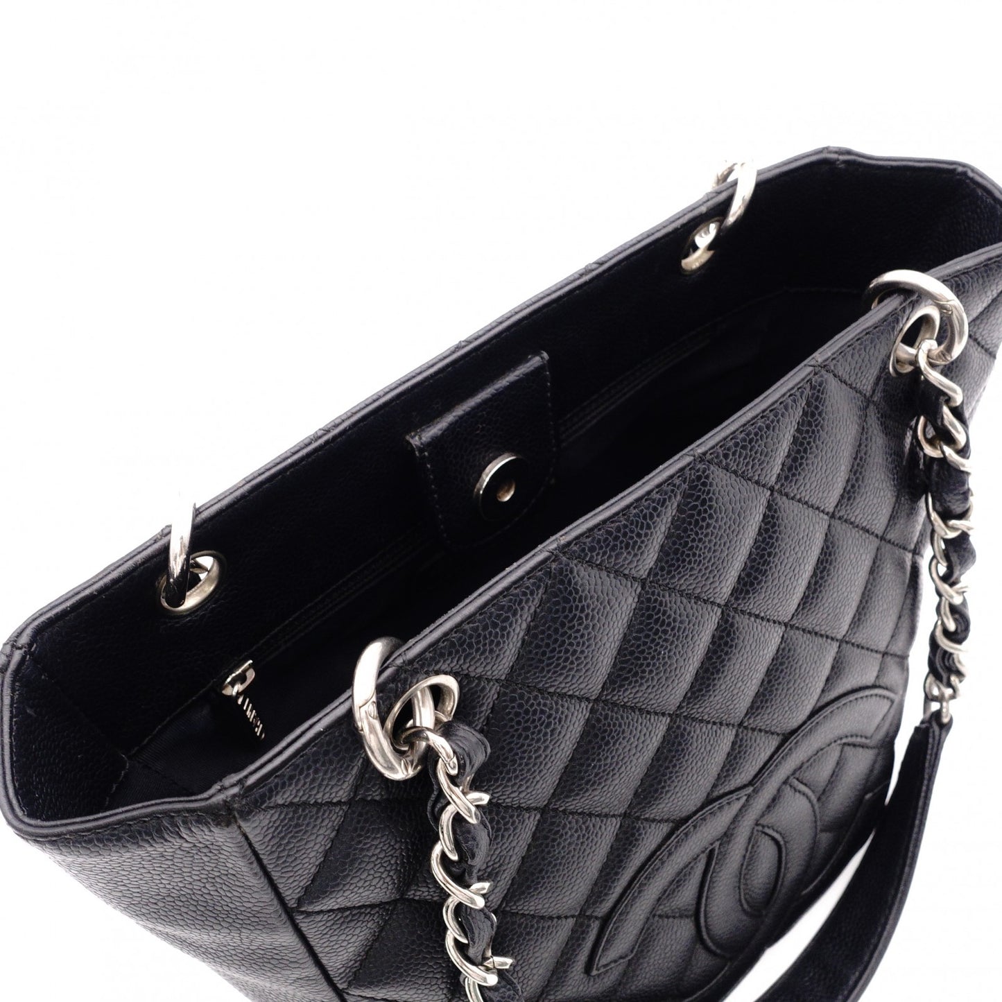 CHANEL PST Matelassé Shoulder Bag, Leather, Black with Silver Hardware