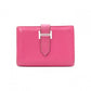 HERMES Birkin Mini Card Case, Leather, Pink, □L Stamped, Silver Hardware