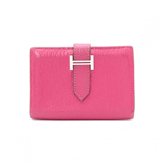 HERMES Birkin Mini Card Case, Leather, Pink, □L Stamped, Silver Hardware