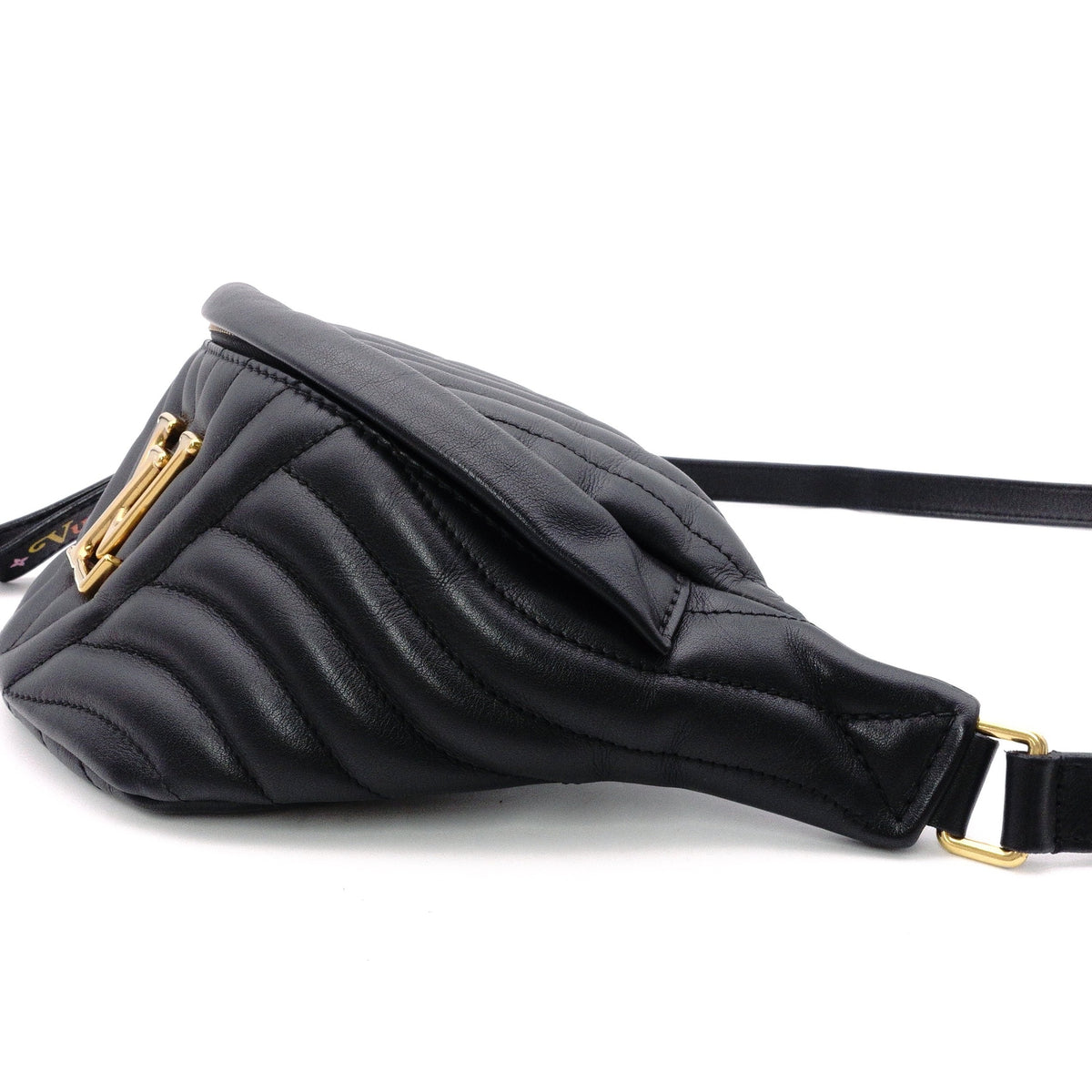 LOUIS VUITTON M53750 New Wave Bum Bag, Shoulder Bag, Leather, Black, LV Gold Hardware