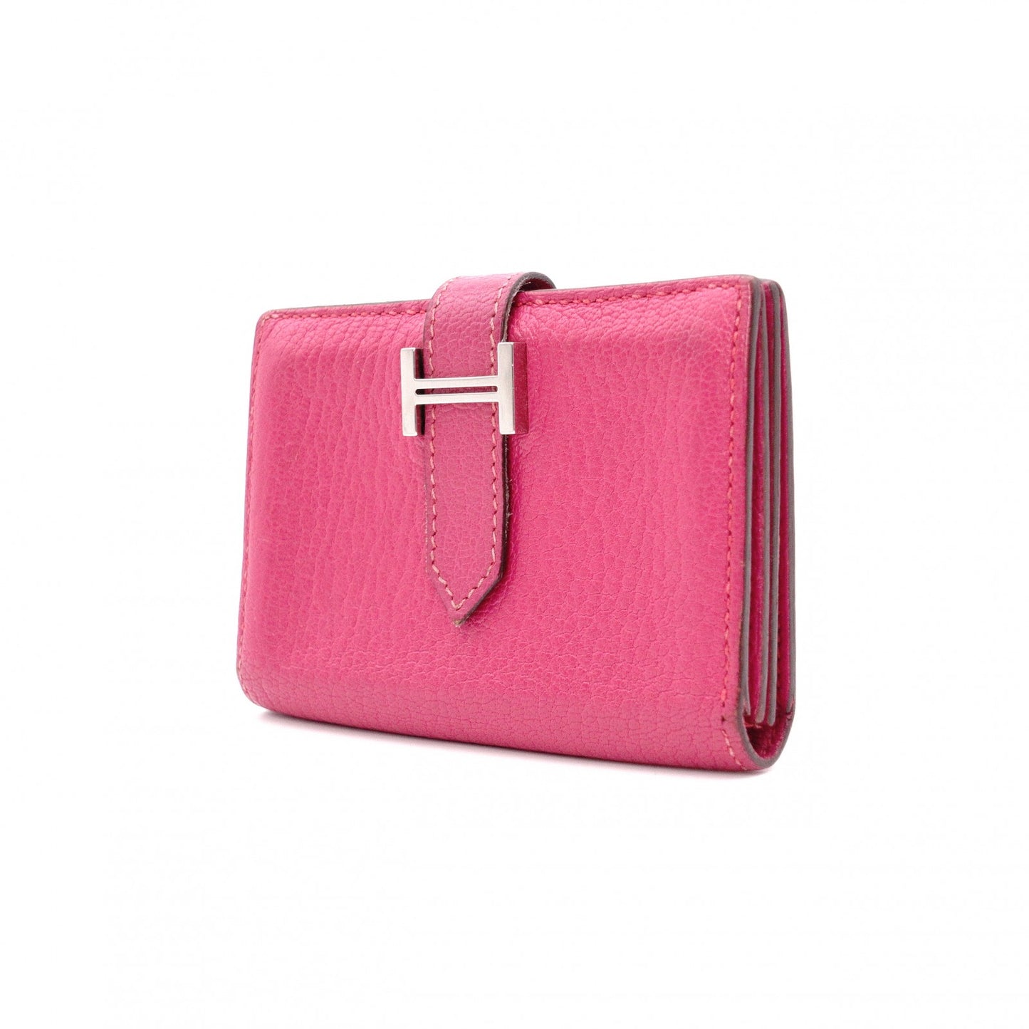 HERMES Birkin Mini Card Case, Leather, Pink, □L Stamped, Silver Hardware