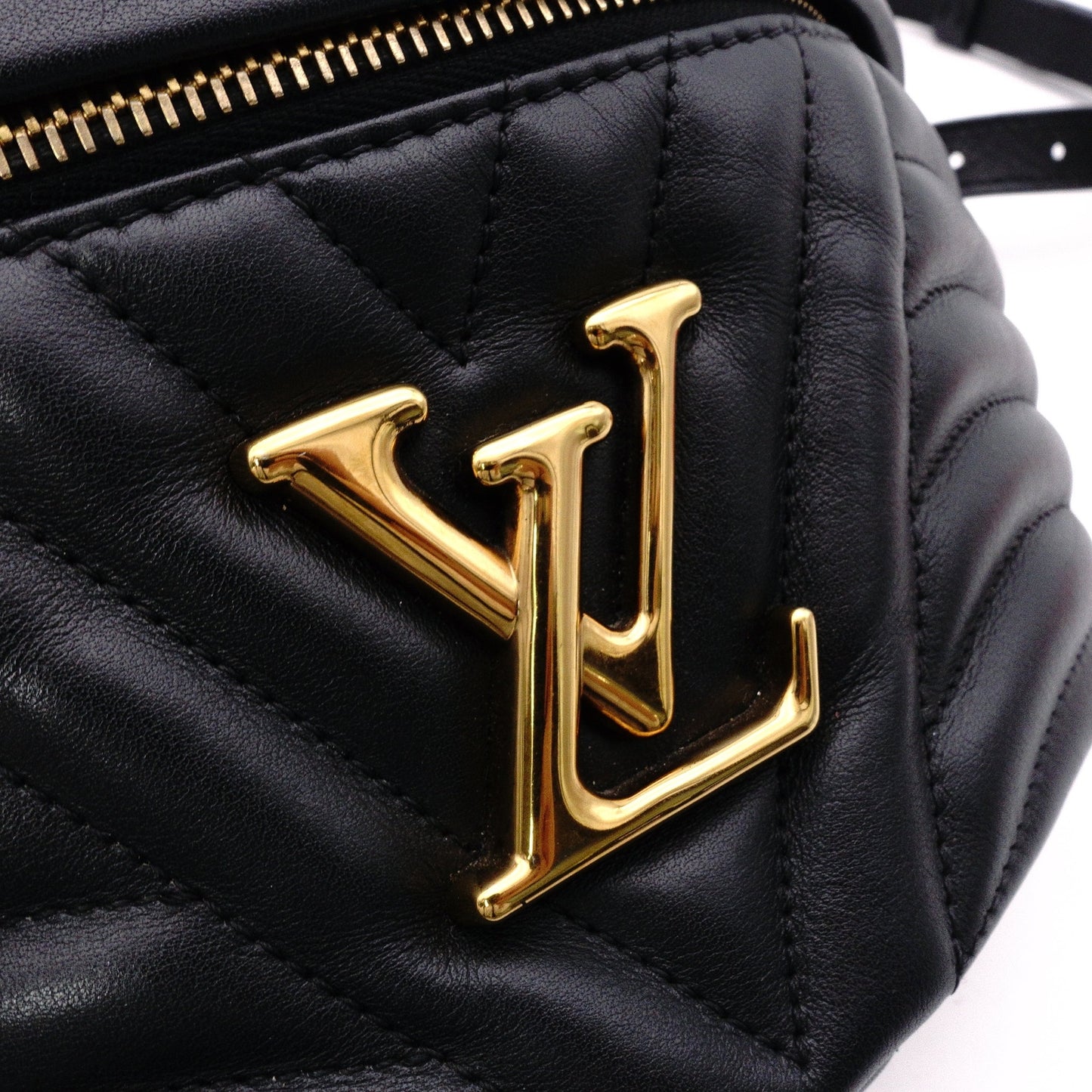 LOUIS VUITTON M53750 New Wave Bum Bag, Shoulder Bag, Leather, Black, LV Gold Hardware