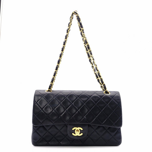 CHANEL Double Flap Matelassé Classic Shoulder Bag, Leather, Navy, Gold Hardware
