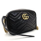 GUCCI Marmont Small Shoulder Bag Quilted Black GG Logo Crossbody Leather Black Gold Hardware 7-10-131