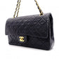 CHANEL Double Flap Matelassé Classic Shoulder Bag, Leather, Navy, Gold Hardware