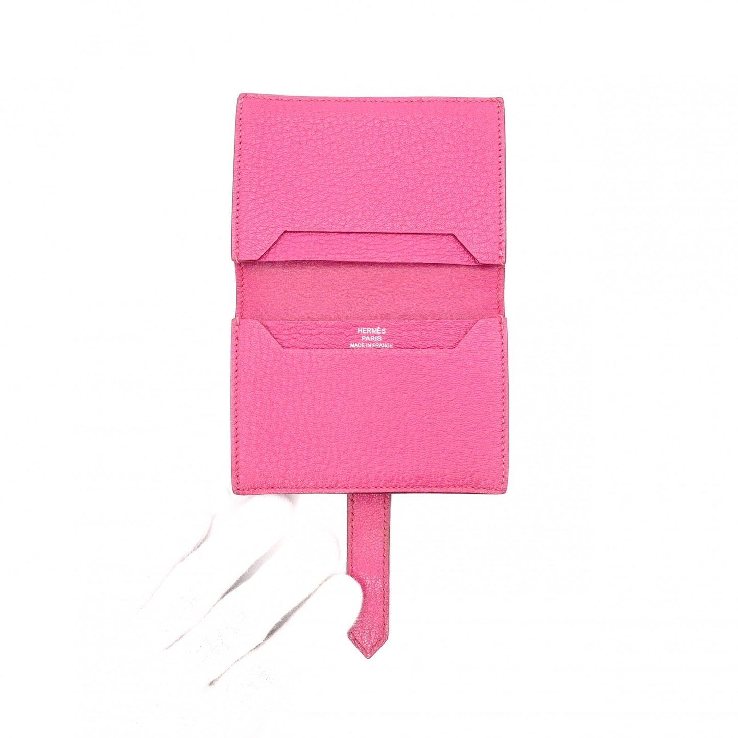 HERMES Birkin Mini Card Case, Leather, Pink, □L Stamped, Silver Hardware