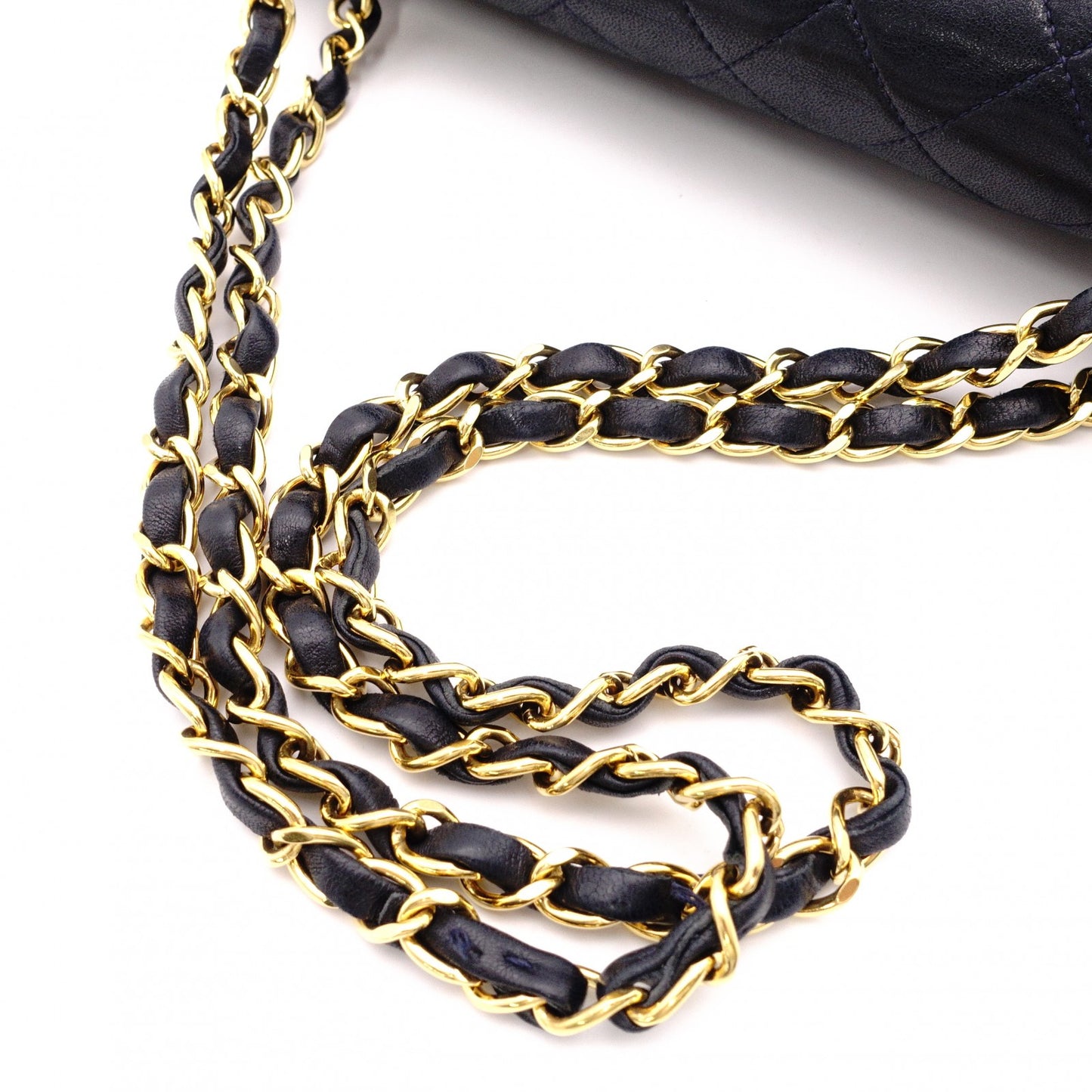 CHANEL Double Flap Matelassé Classic Shoulder Bag, Leather, Navy, Gold Hardware