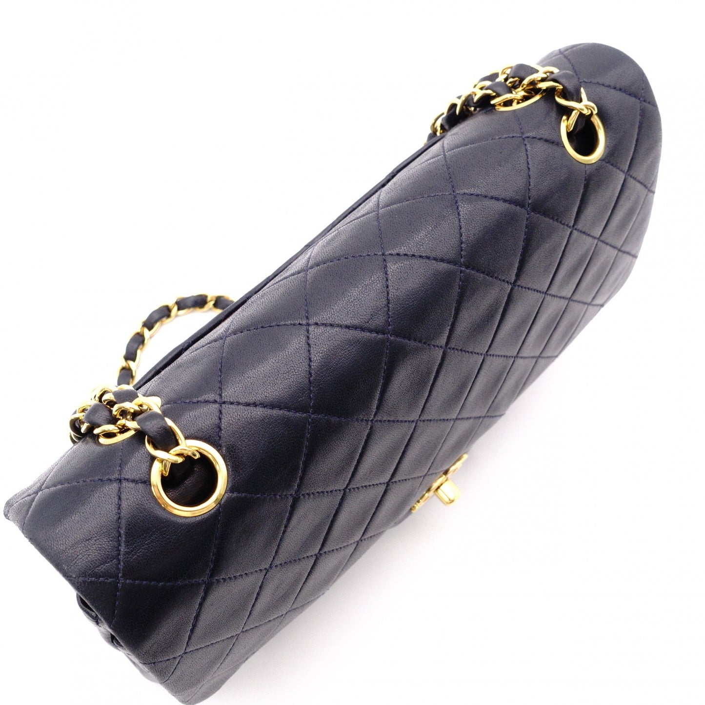CHANEL Double Flap Matelassé Classic Shoulder Bag, Leather, Navy, Gold Hardware