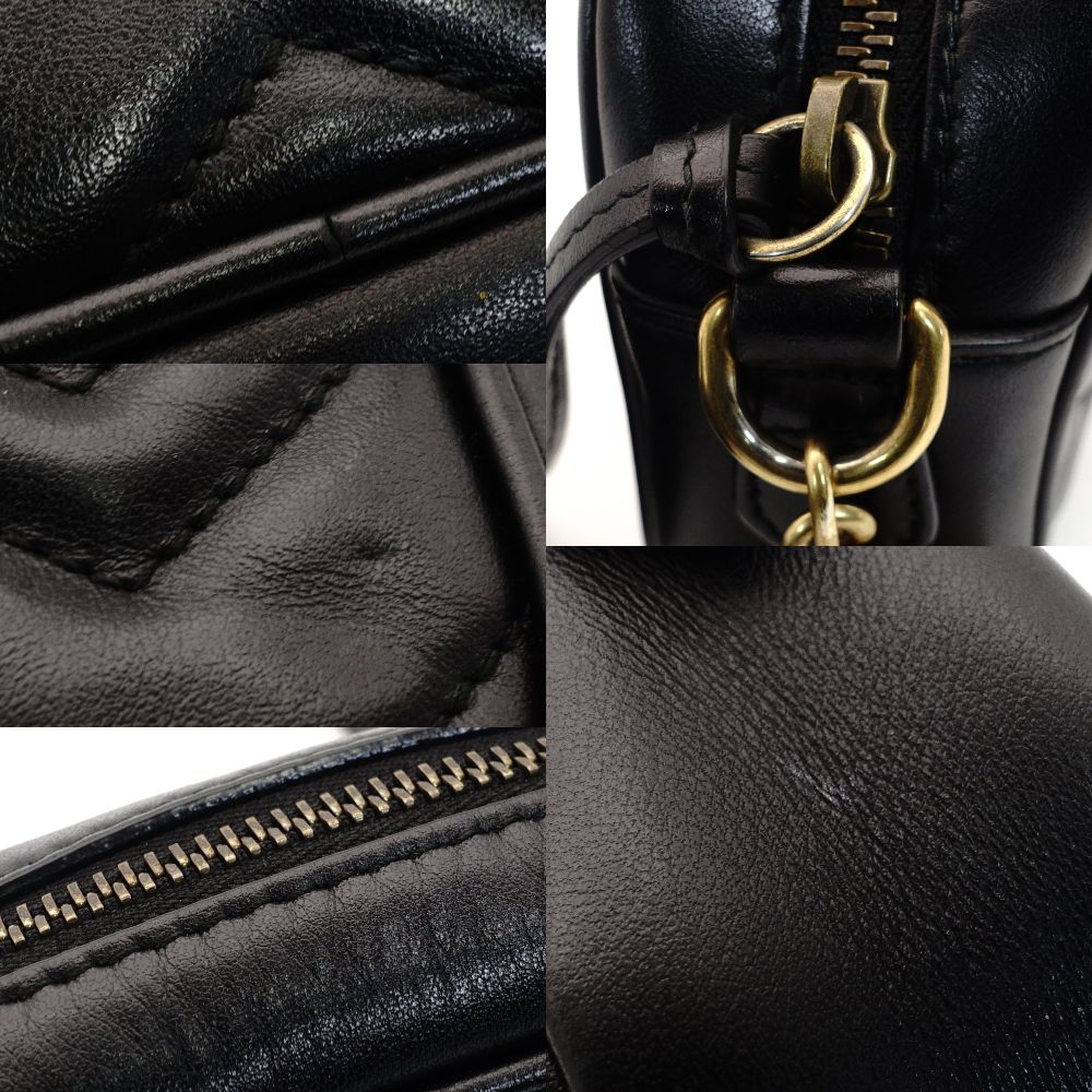 GUCCI Marmont Small Shoulder Bag Quilted Black GG Logo Crossbody Leather Black Gold Hardware 7-10-131