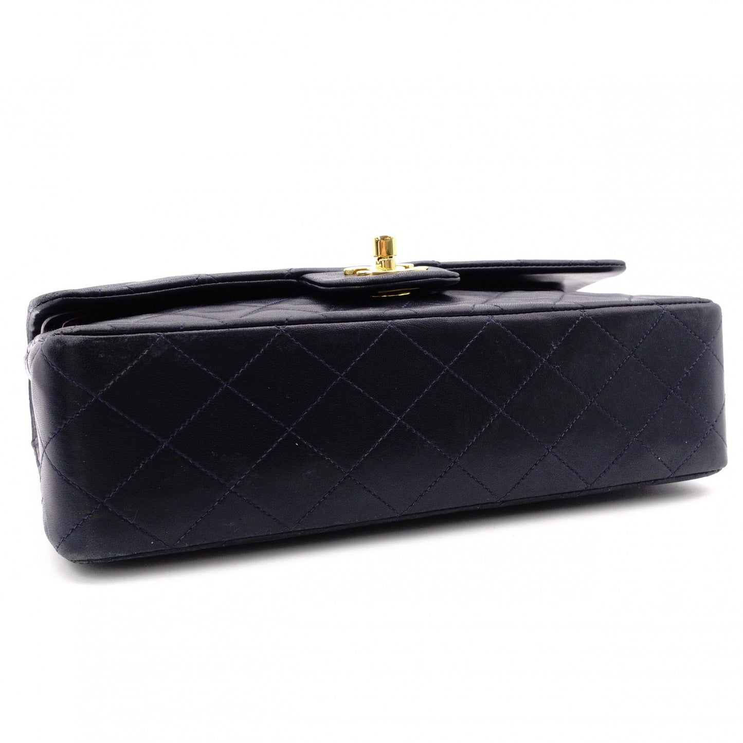 CHANEL Double Flap Matelassé Classic Shoulder Bag, Leather, Navy, Gold Hardware