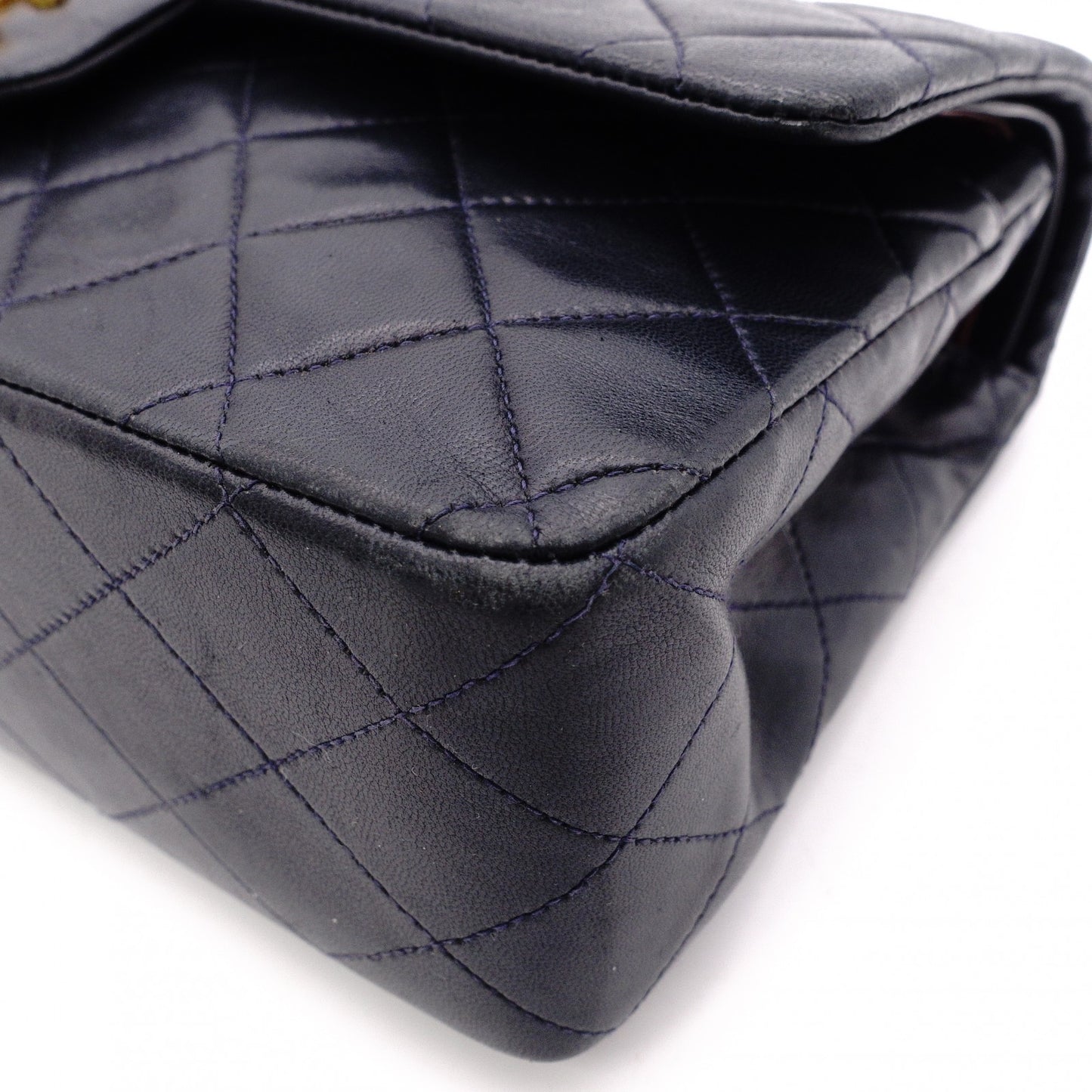 CHANEL Double Flap Matelassé Classic Shoulder Bag, Leather, Navy, Gold Hardware