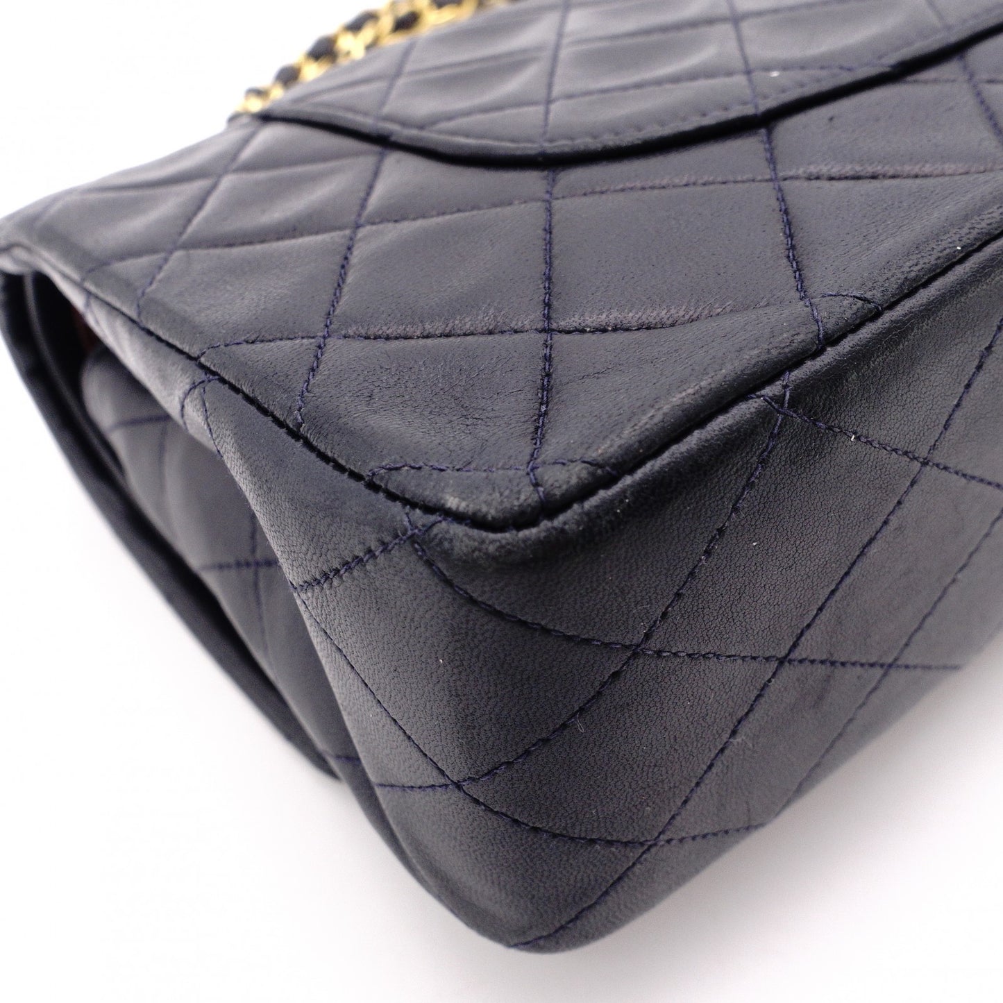 CHANEL Double Flap Matelassé Classic Shoulder Bag, Leather, Navy, Gold Hardware