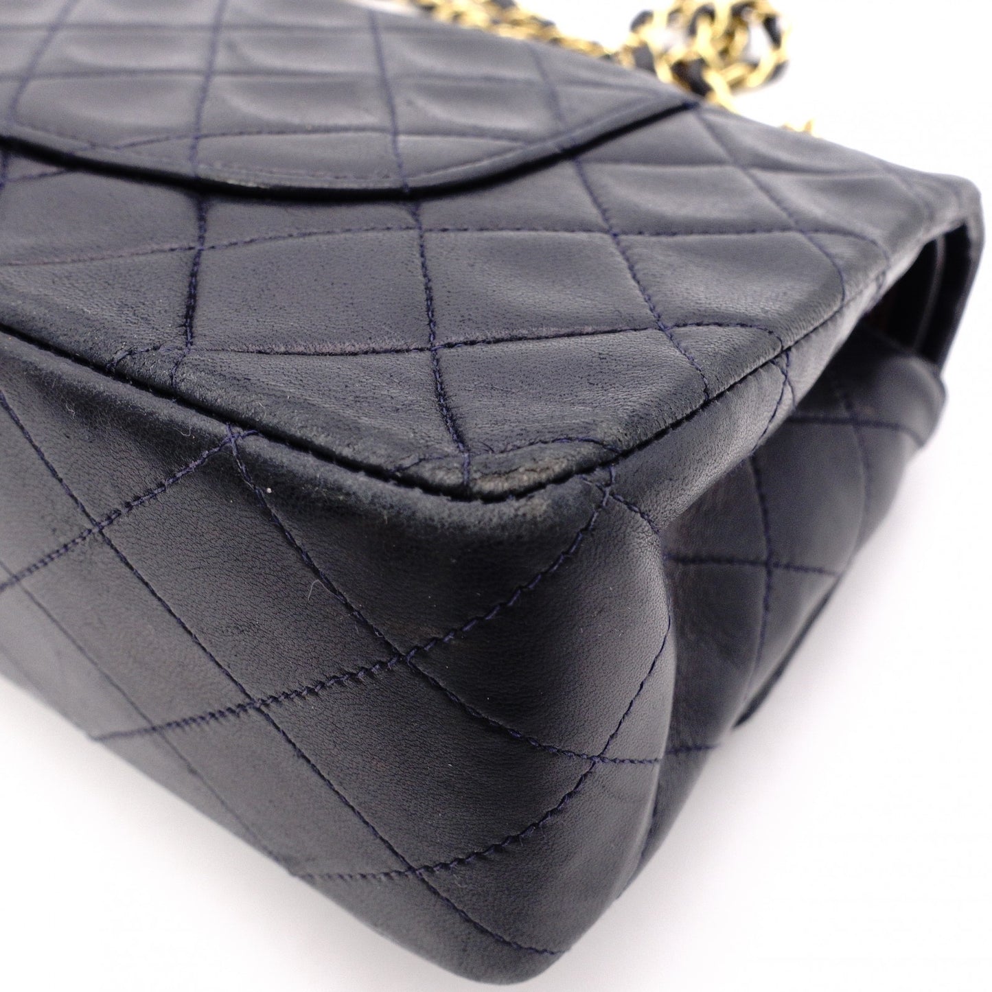 CHANEL Double Flap Matelassé Classic Shoulder Bag, Leather, Navy, Gold Hardware