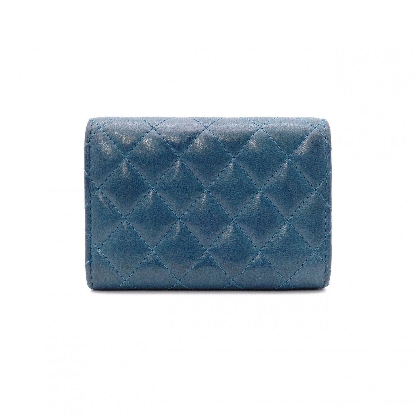 CHANEL Lambskin Boy Chanel Tri-fold Wallet, Leather, Turquoise Blue, Wallet, Coin Purse