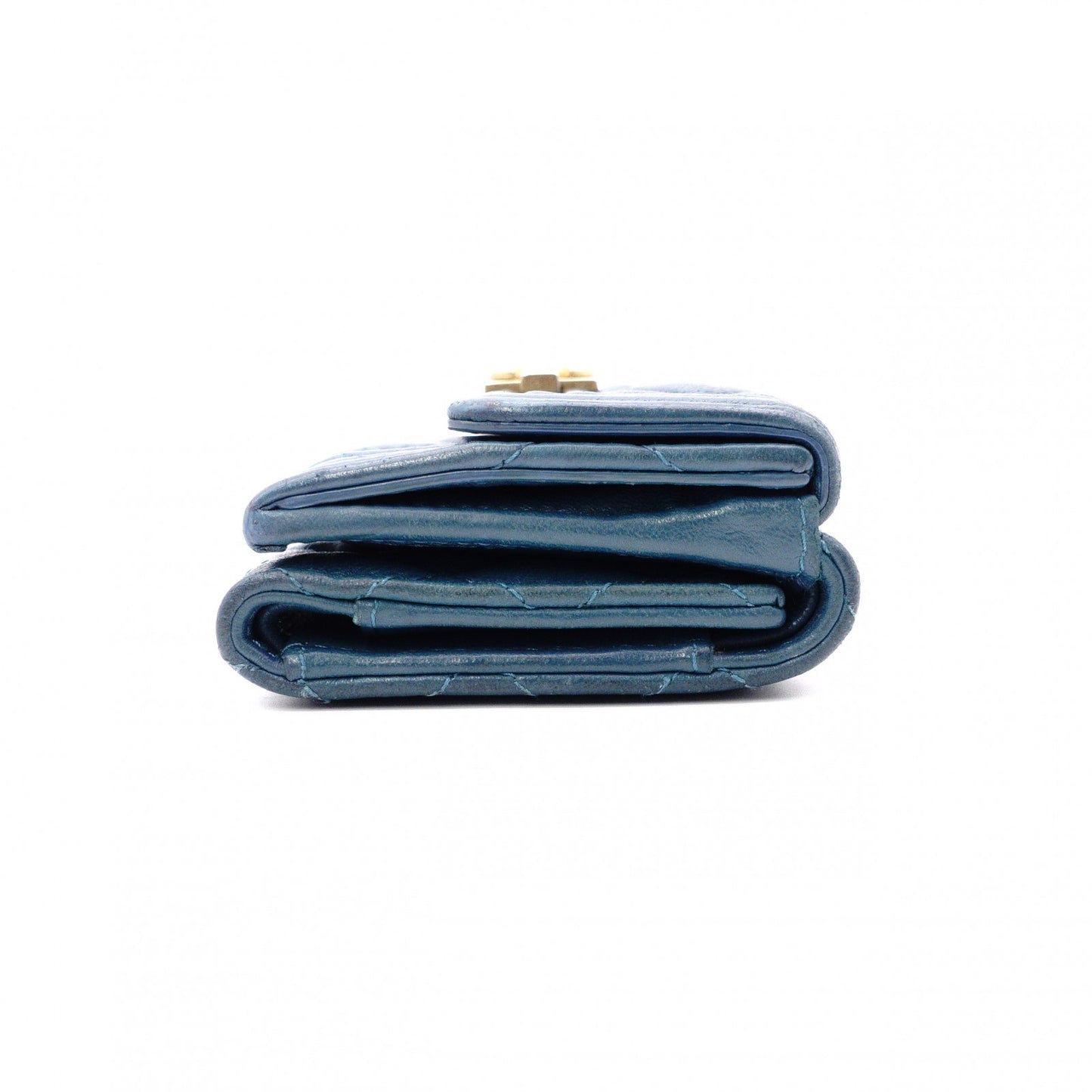 CHANEL Lambskin Boy Chanel Tri-fold Wallet, Leather, Turquoise Blue, Wallet, Coin Purse