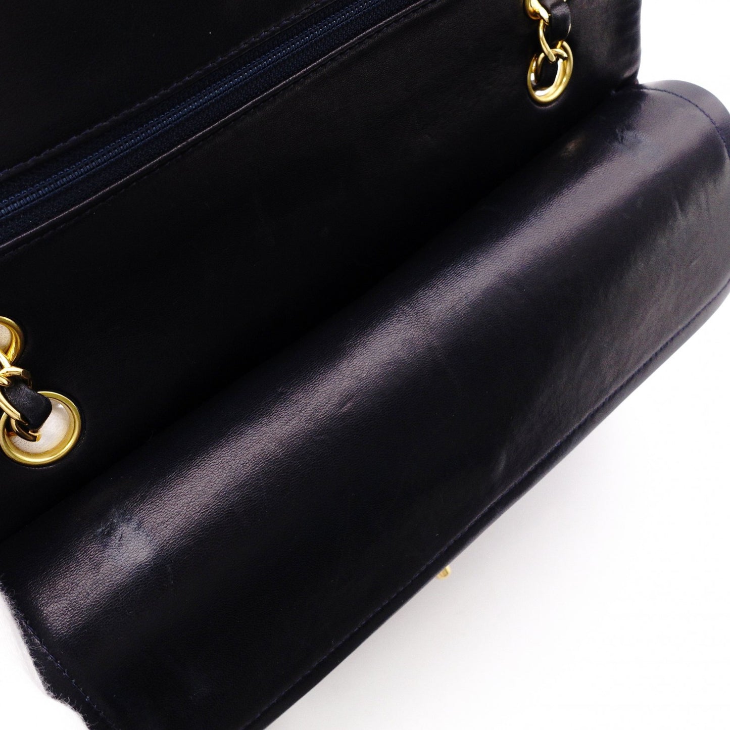 CHANEL Double Flap Matelassé Classic Shoulder Bag, Leather, Navy, Gold Hardware