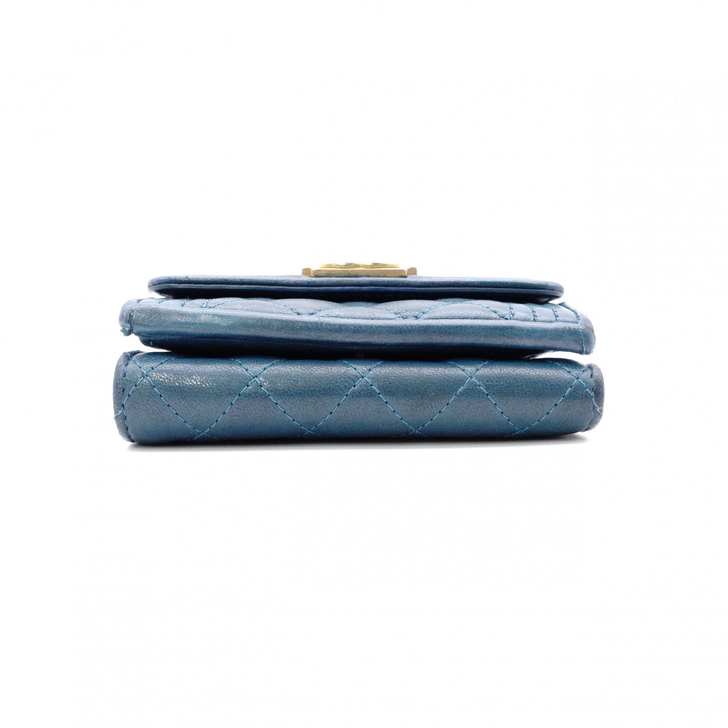 CHANEL Lambskin Boy Chanel Tri-fold Wallet, Leather, Turquoise Blue, Wallet, Coin Purse