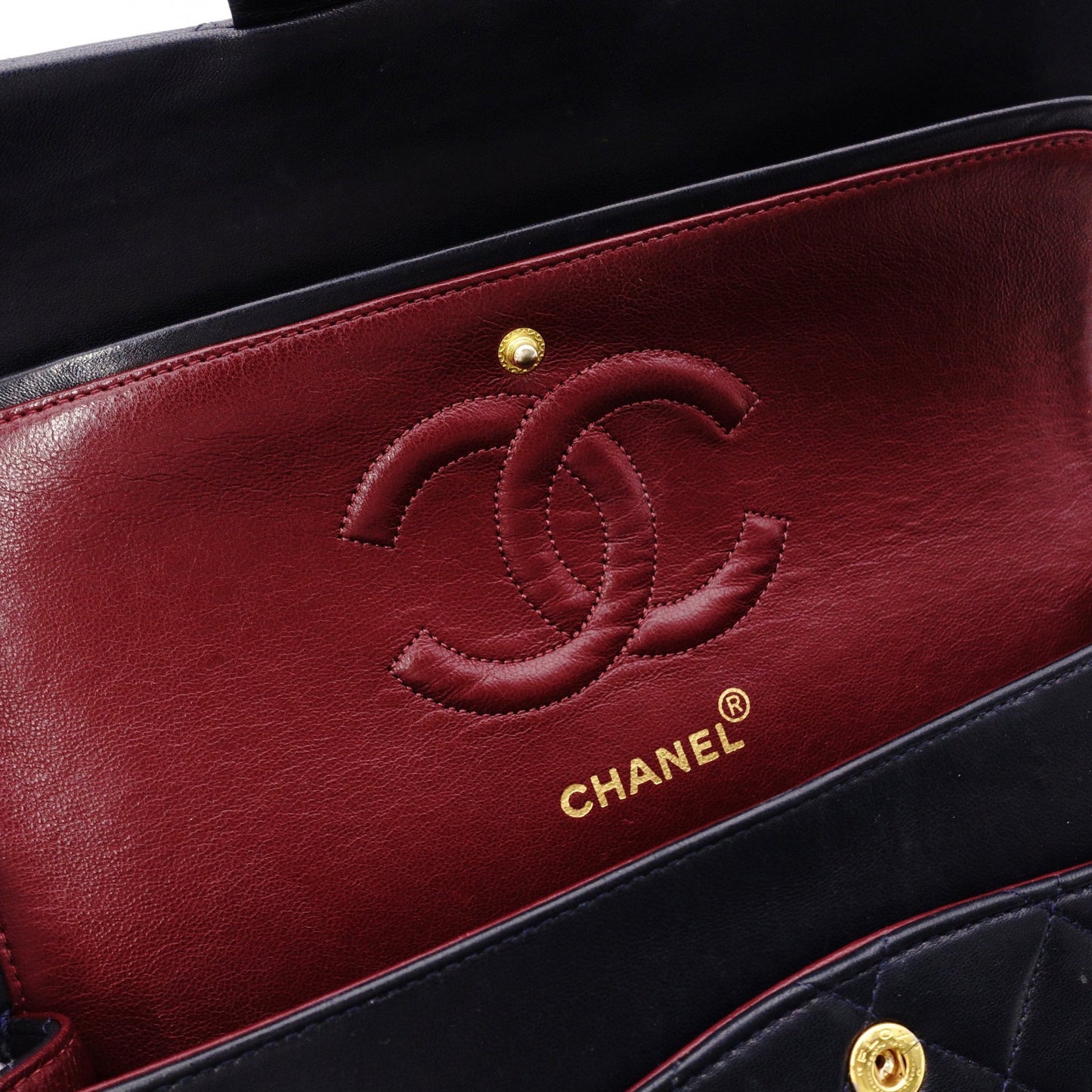 CHANEL Double Flap Matelassé Classic Shoulder Bag, Leather, Navy, Gold Hardware
