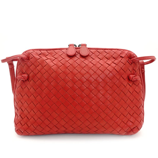 Bottega Veneta Intrecciato Shoulder Bag Red Leather Crossbody 7-9-394