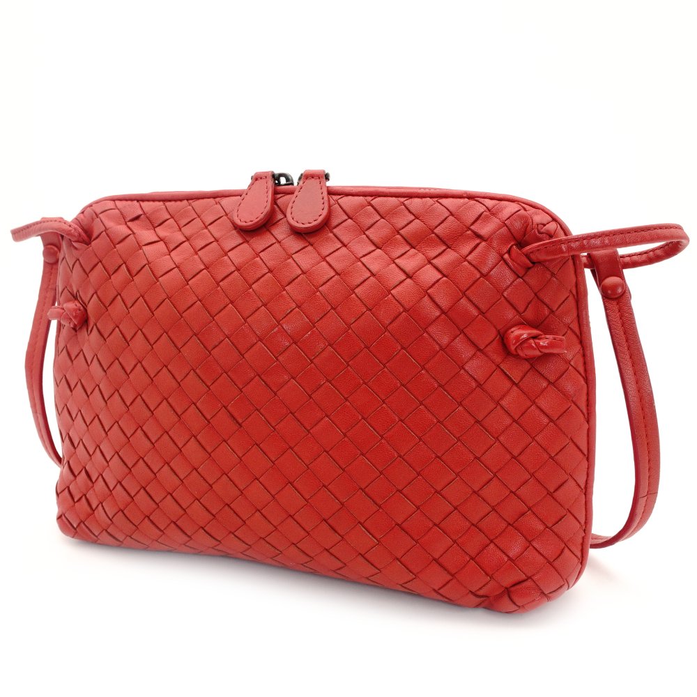 Bottega Veneta Intrecciato Shoulder Bag Red Leather Crossbody 7-9-394