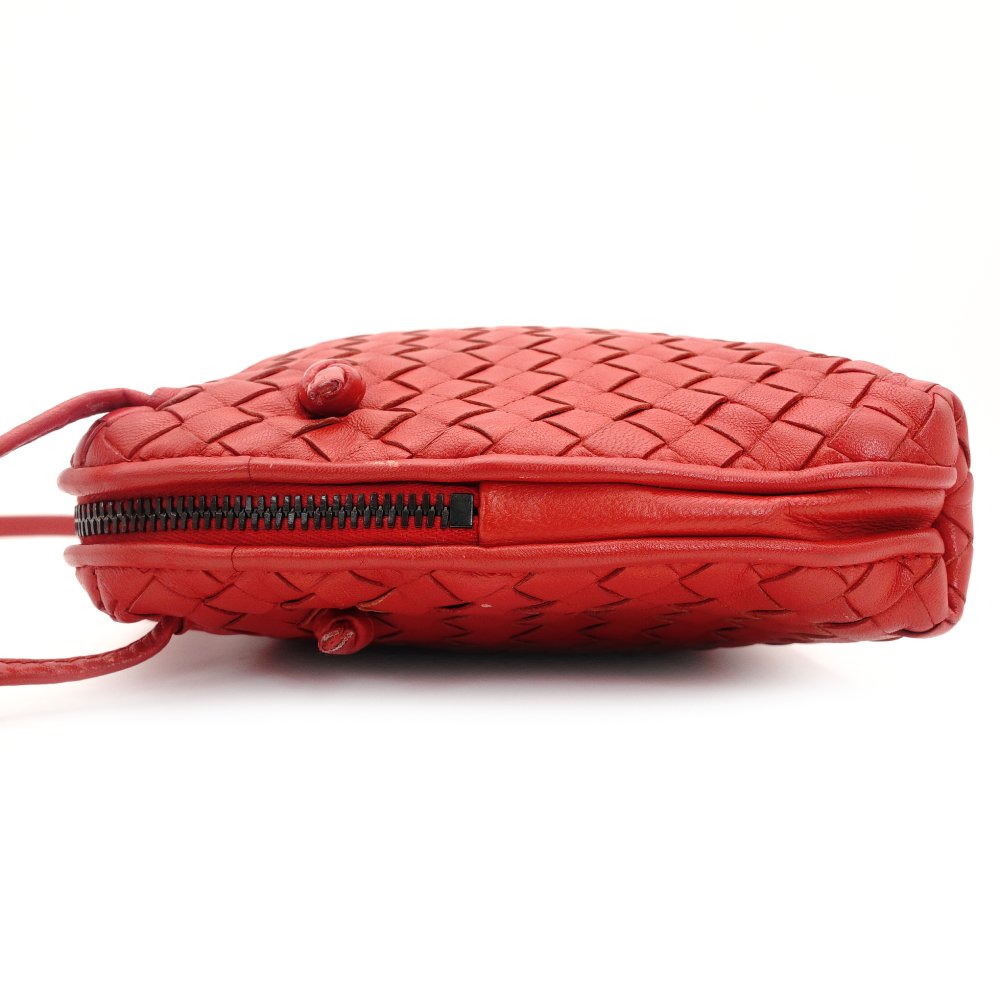 Bottega Veneta Intrecciato Shoulder Bag Red Leather Crossbody 7-9-394