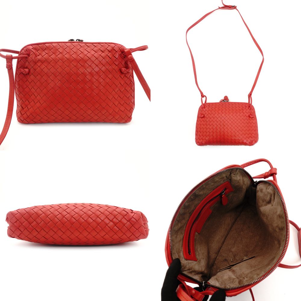Bottega Veneta Intrecciato Shoulder Bag Red Leather Crossbody 7-9-394