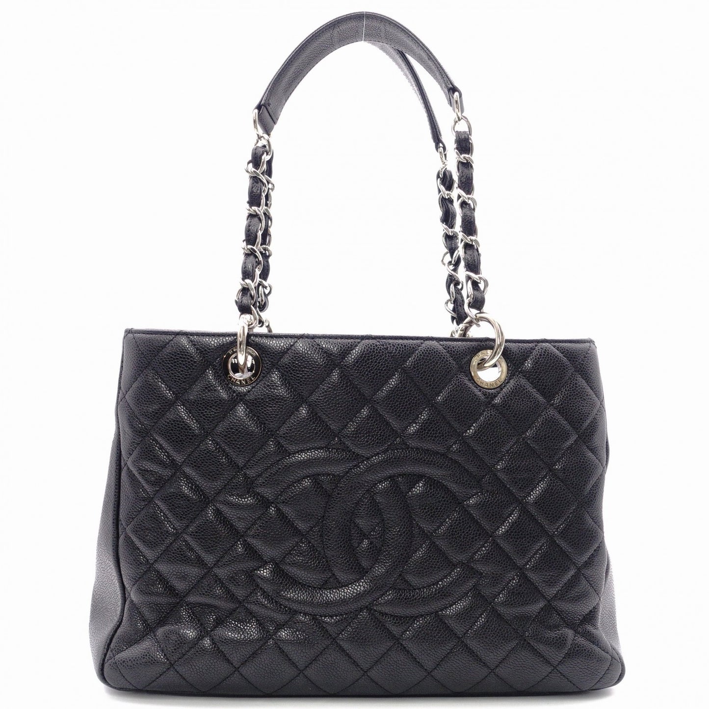 CHANEL GST Matelassé Caviar Leather Shoulder Bag, Black Leather with Silver Hardware