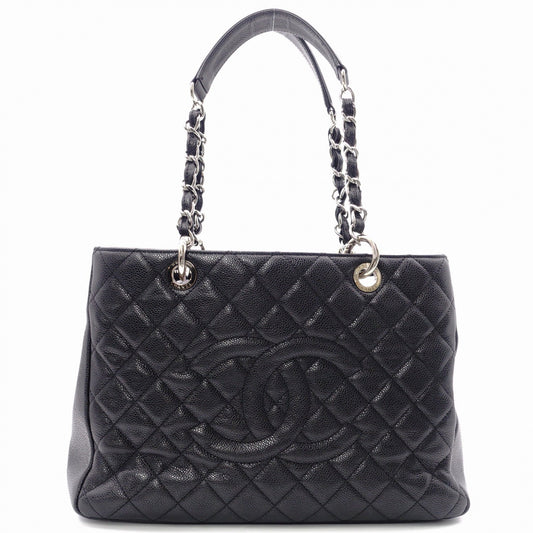 CHANEL GST Matelassé Caviar Leather Shoulder Bag, Black Leather with Silver Hardware