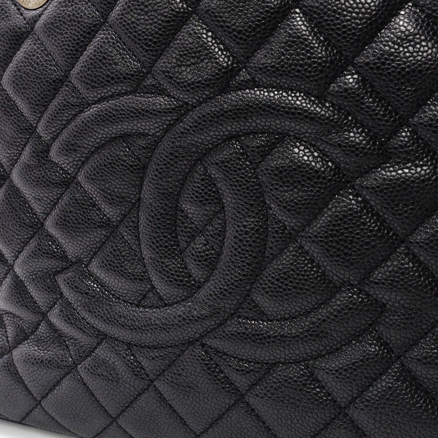 CHANEL GST Matelassé Caviar Leather Shoulder Bag, Black Leather with Silver Hardware