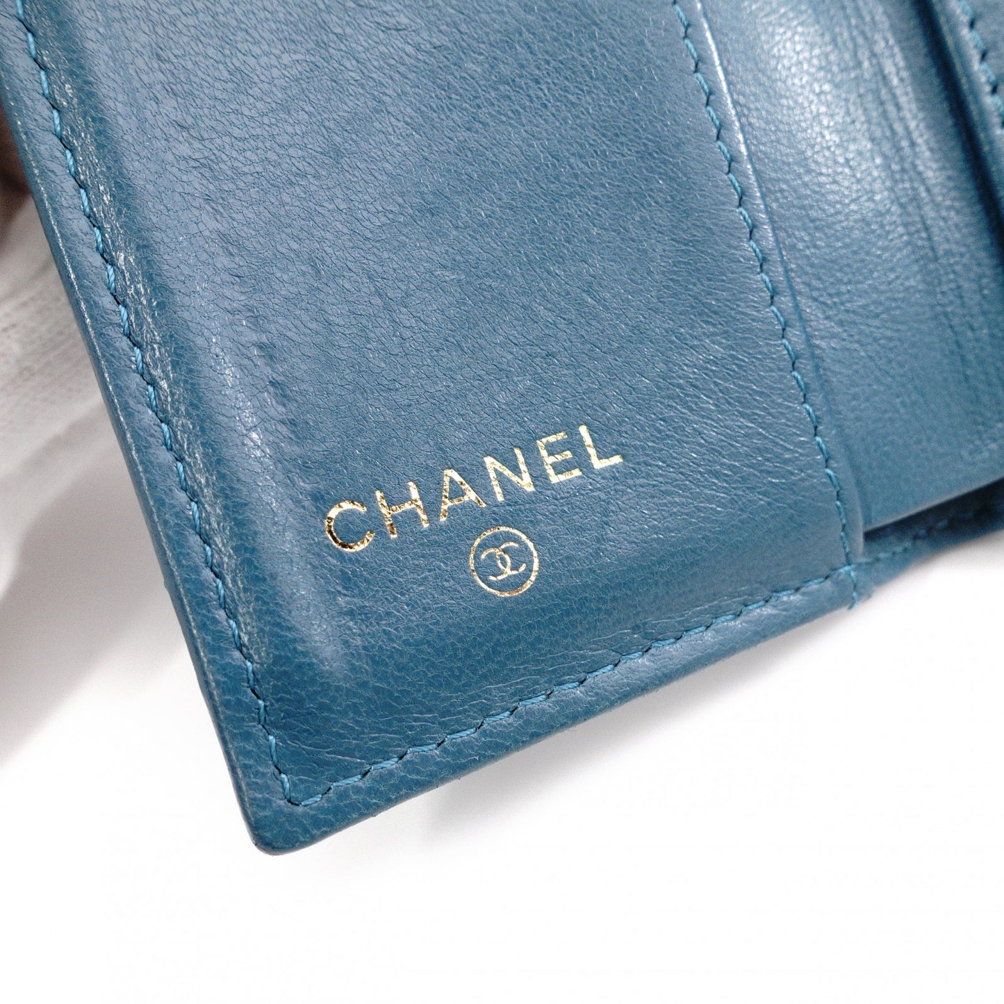 CHANEL Lambskin Boy Chanel Tri-fold Wallet, Leather, Turquoise Blue, Wallet, Coin Purse