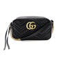 GUCCI GG Marmont Black Leather Shoulder Bag with GG Logo and Gold Hardware 7-12-389