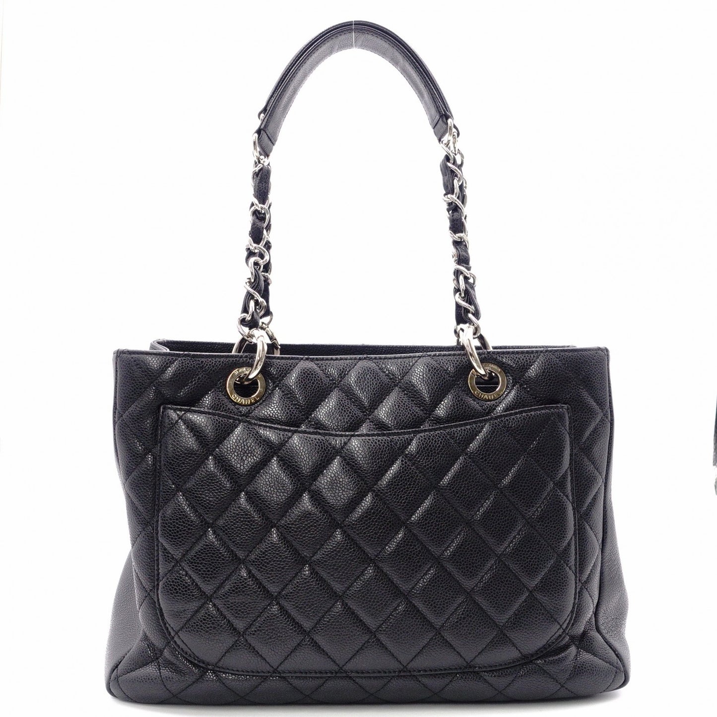 CHANEL GST Matelassé Caviar Leather Shoulder Bag, Black Leather with Silver Hardware