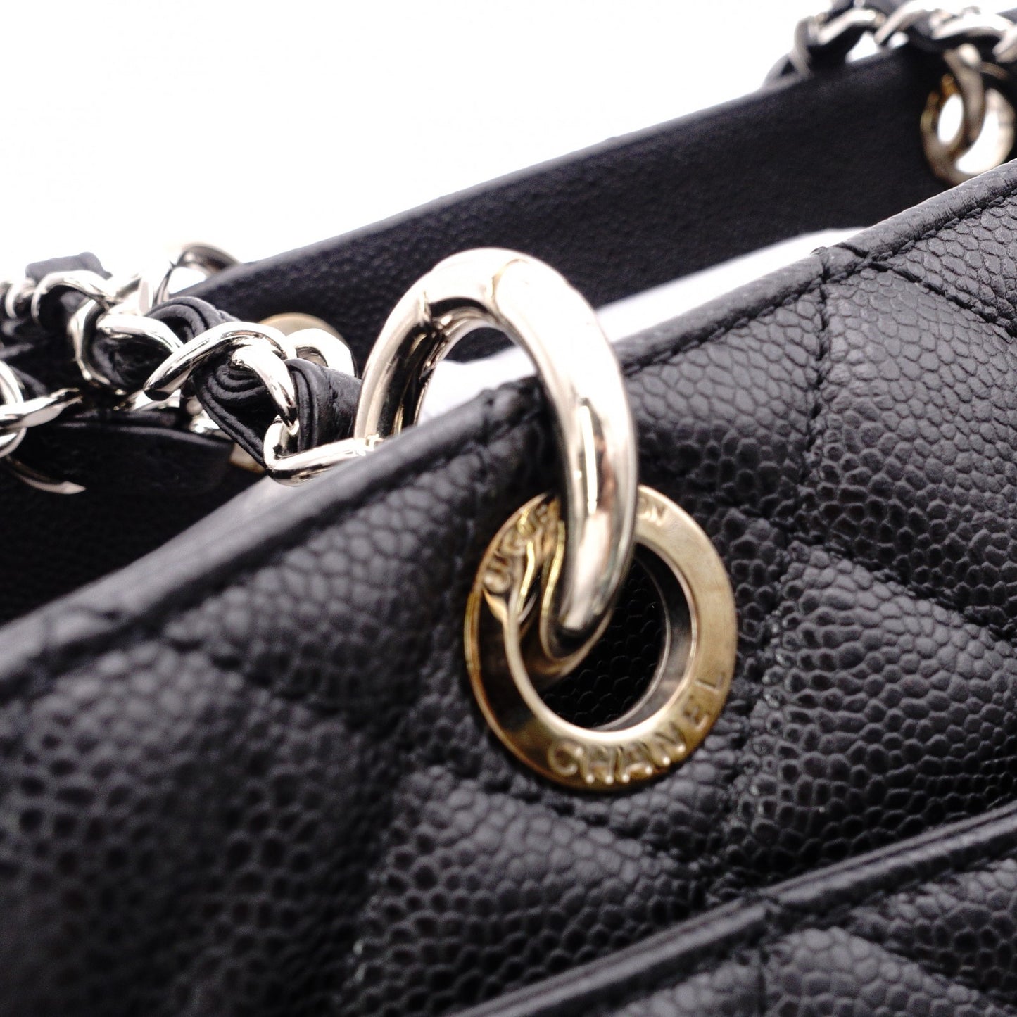 CHANEL GST Matelassé Caviar Leather Shoulder Bag, Black Leather with Silver Hardware