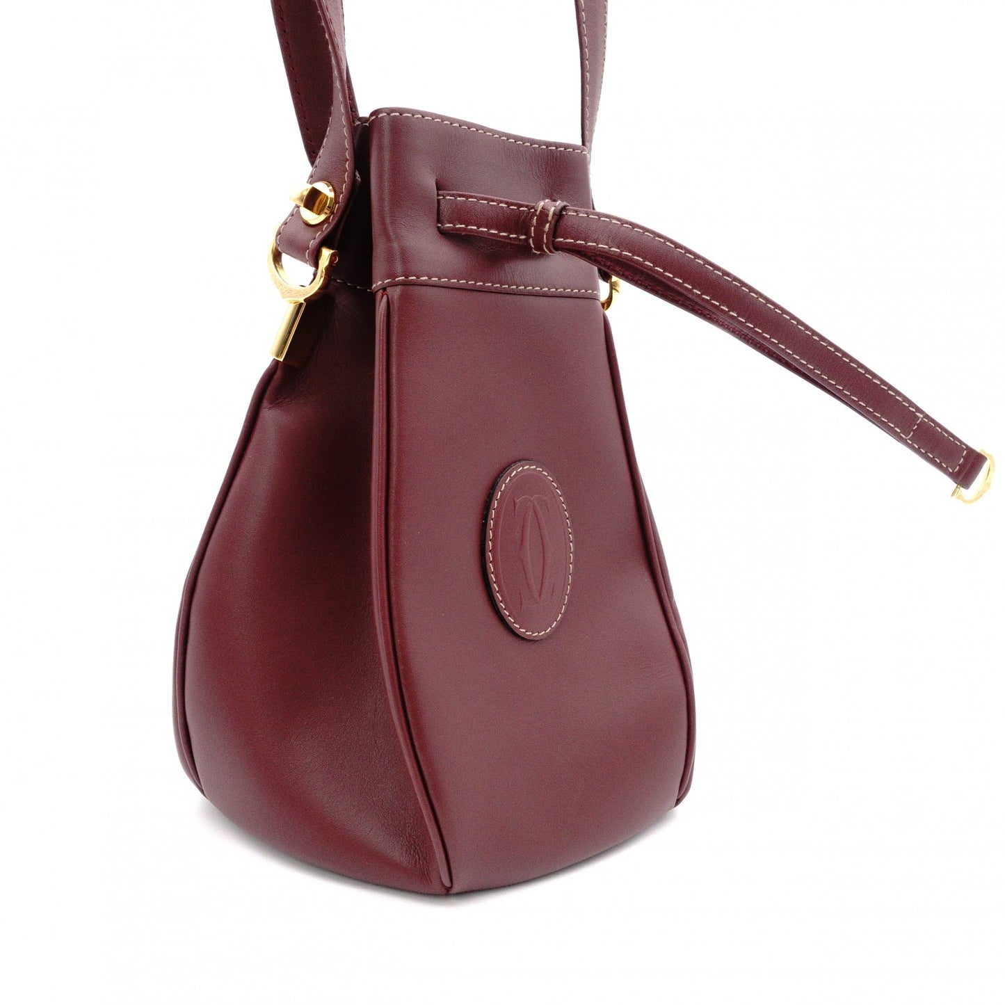 CARTIER Vintage Must Line Shoulder Bag, Leather, Red, Crossbody