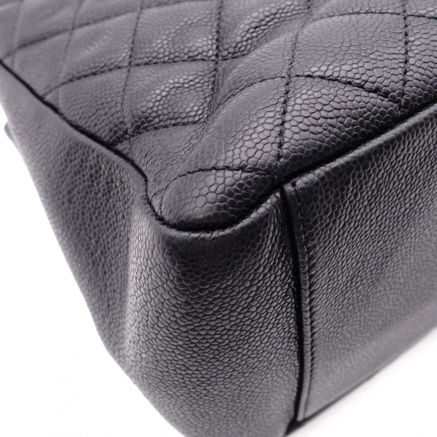 CHANEL GST Matelassé Caviar Leather Shoulder Bag, Black Leather with Silver Hardware