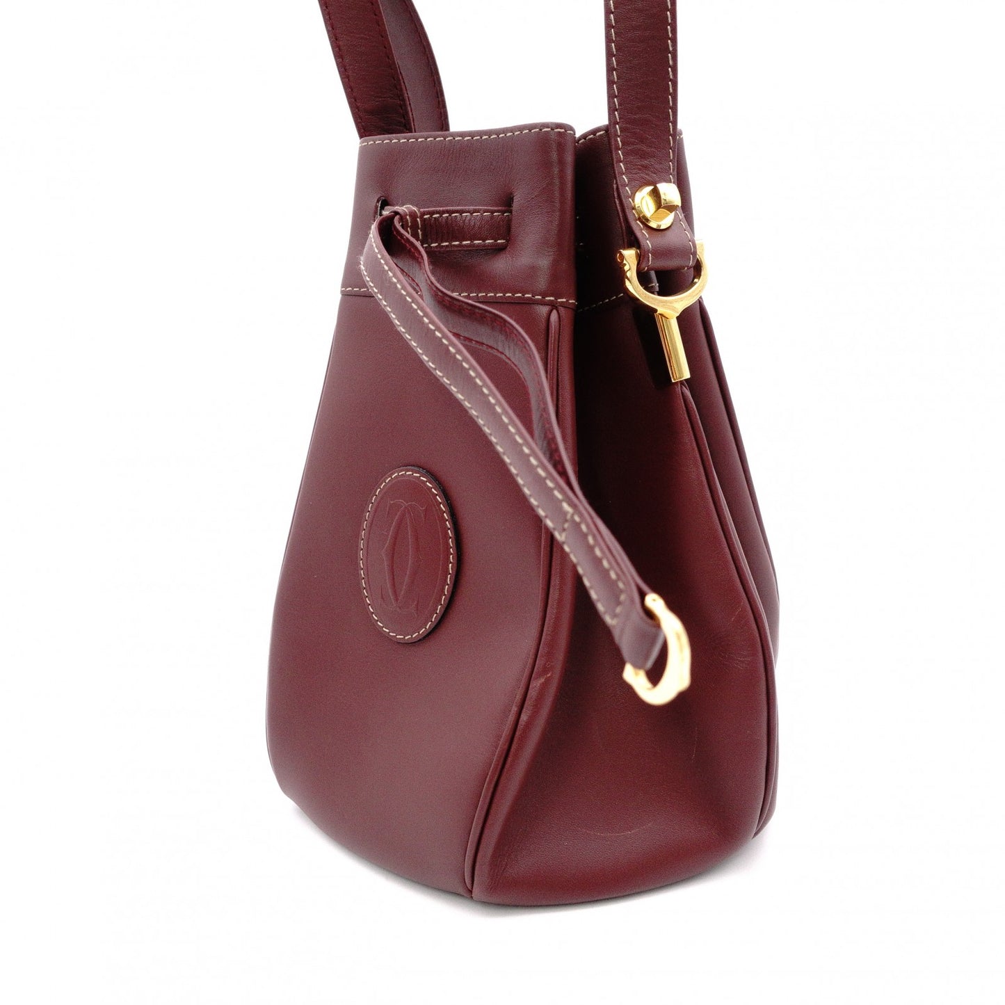 CARTIER Vintage Must Line Shoulder Bag, Leather, Red, Crossbody