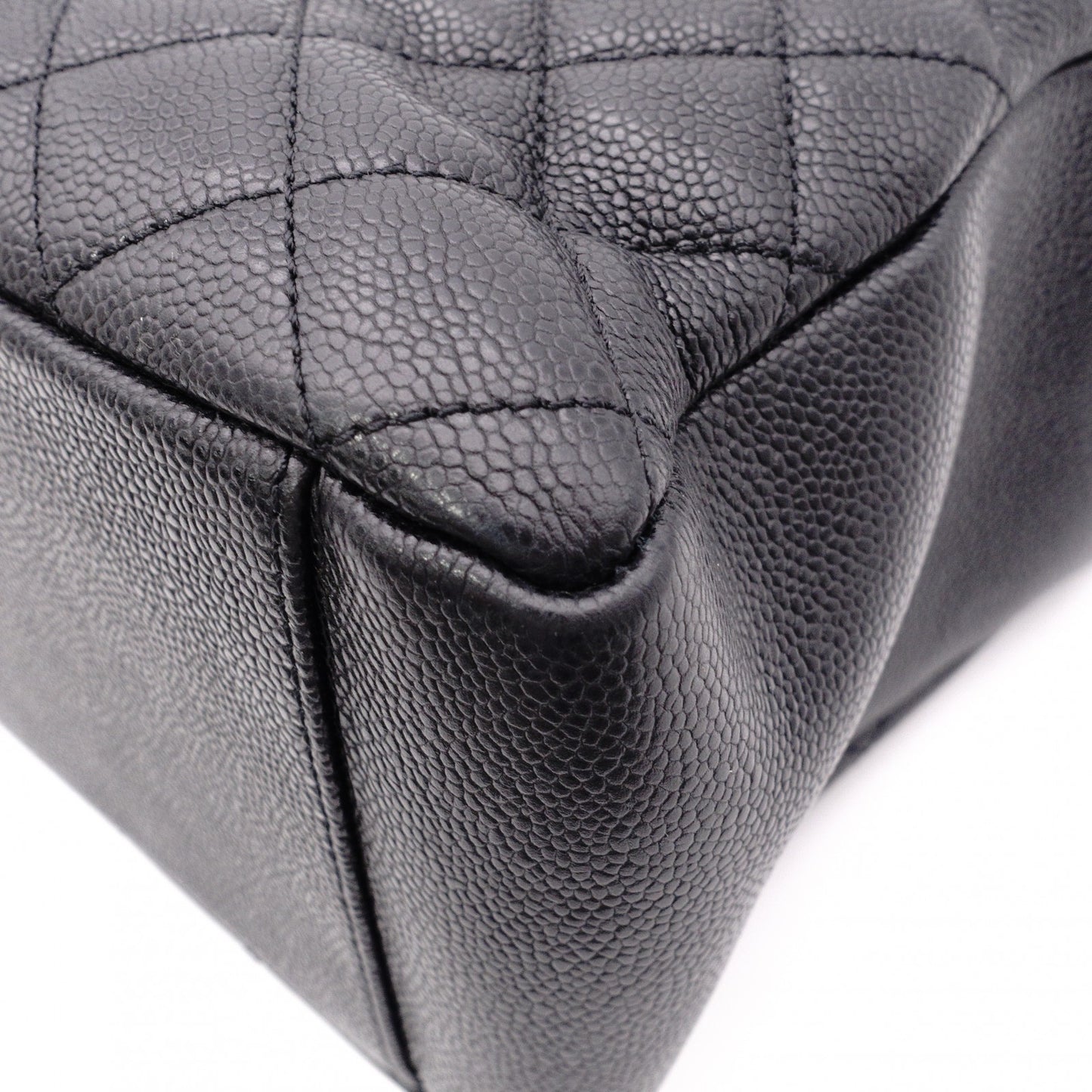 CHANEL GST Matelassé Caviar Leather Shoulder Bag, Black Leather with Silver Hardware